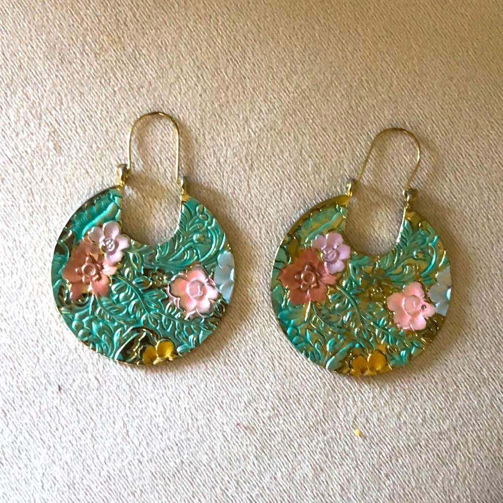 Floral pastel hoop earrings
